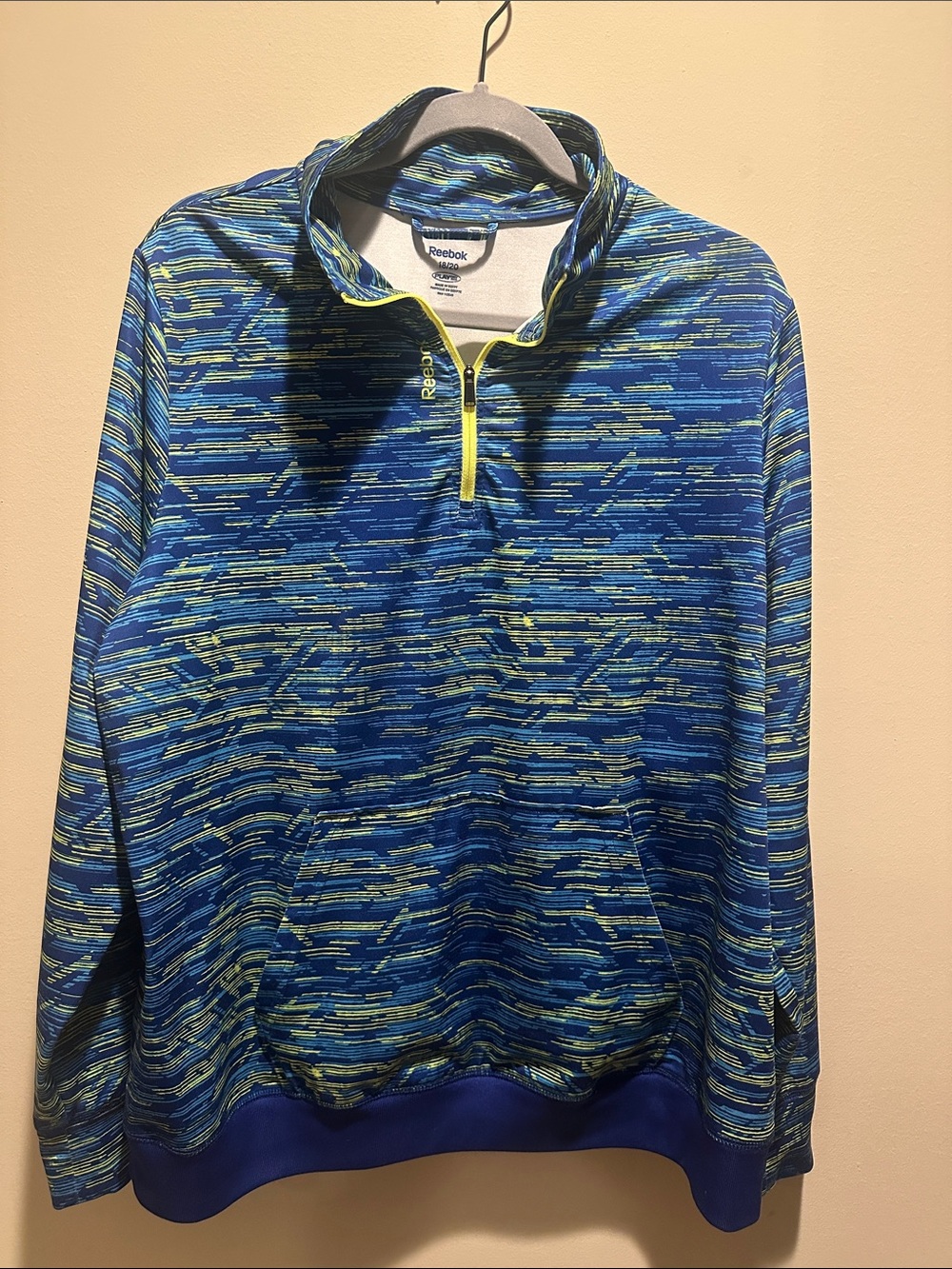 Reebok Blue and Yellow Quarter-Zip Pullover Hoodie